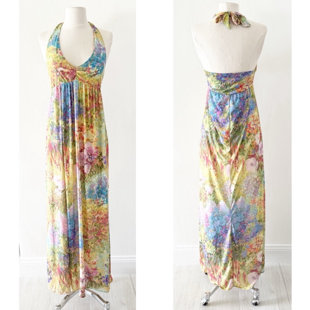 Zara Collection Watercolor Print Halter Neck Maxi Dress Size Medium (M)